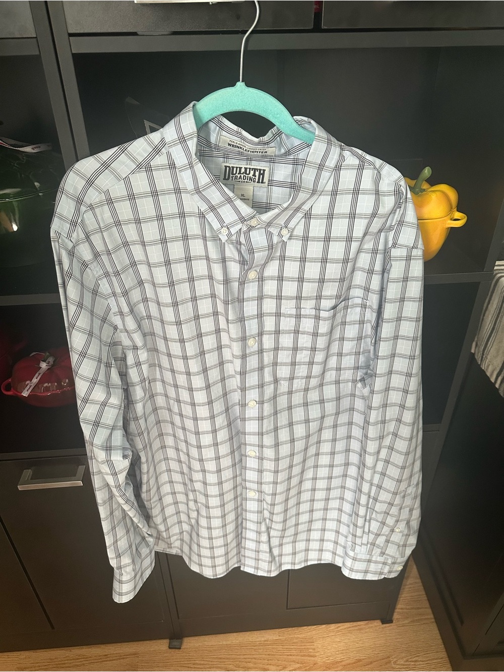 Duluth Trading Co Light Gray and White Plaid Button-Up Shirt -XL